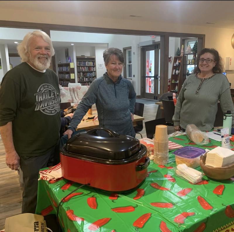 Lewes Senior Activity Center volunteers who held a chili sale fundraiser to purchase blankets for emergency shelters are (l-r) Rod Hannahoe, Deb Hannahoe and Dot Basile. SUBMITTED PHOTO